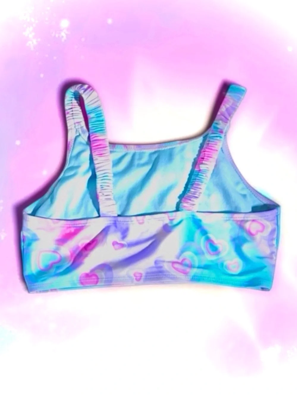 Wonder Nation Girls Heart‑Print Swimsuit Pastel Ombré 2‑Piece L 10–12 EUC